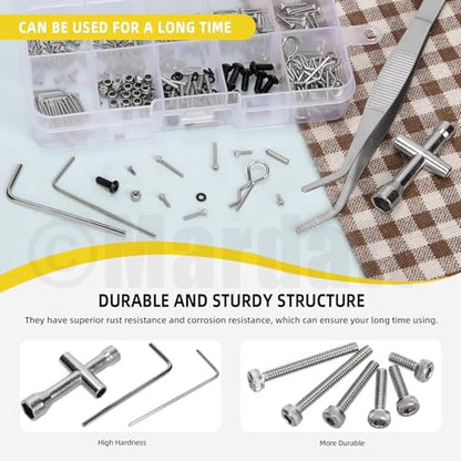 294Pcs M1.4 RC Screw Kit, 4mm-12mm 304 Stainless Steel RC Screws Bolts Nuts and Repair Tool Set Hardware Fasteners for RC Crawler Truck