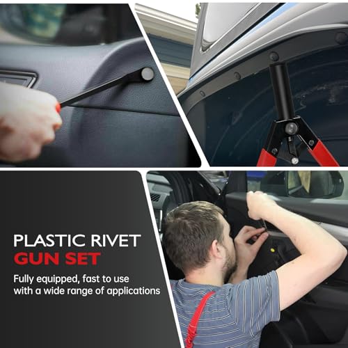 OTUAYAUTO 82Pcs Plastic Rivet Gun Set | 80Pcs 4 Sizes Nylon Blind Rivets and 2Pcs Bonus Fastener Removal Tool, Hand Riveter Suitable for Automotive - size: 80Pcs 4 Sizes Clips with 2 Remover
