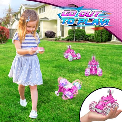 Remote Control Car, 360° flips 2.4GHz Fast Stunt Rechargeable 4WD Double Sided RC Car Toys for 3 4 5 6 7 8 Year Old Gilrs Boys, Fun Outdoor Birthday Xmas Halloween Easter Gifts for Girls 3-8 Year Old - color: Pink & White