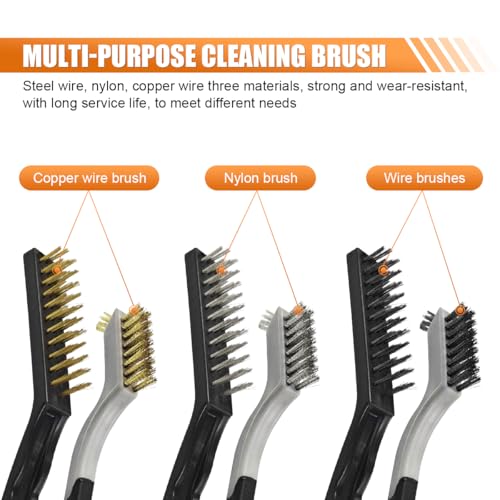 6PCS Wire Brush Set – Brass, Stainless Steel & Nylon Bristles Scrub Brush for Cleaning Rust, Welding Slag and Paint Removal – Curved Handle Small Metal Cleaning Brushes for Car Detailing Home (Style1) - style: Style1