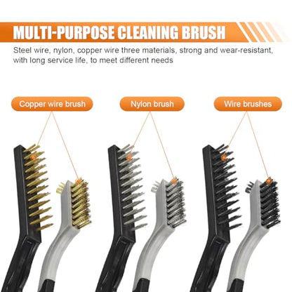 6PCS Wire Brush Set – Brass, Stainless Steel & Nylon Bristles Scrub Brush for Cleaning Rust, Welding Slag and Paint Removal – Curved Handle Small Metal Cleaning Brushes for Car Detailing Home (Style1) - style: Style1