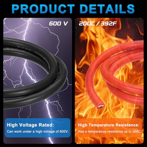 MECCANIXITY 16 Gauge Silicone Electrical Wire Cable, 16 AWG 10ft Black and 10ft Red Electrical Wires High Temp 600V 200C Flexible Stranded Tinned Copper Wires Automotive Cable with Accessories - size: 16 Gauge 3m/10ft