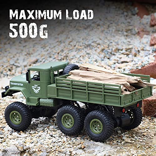 XINGRUI 1:18 RC Military Truck, 50 Min Playtime Remote Control Car, 2.4Ghz 4WD Off-Road Vehicle, All Terrain Toy with LED Lights, Gift for Boys Girls Ages 6+