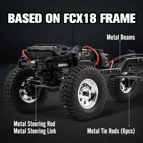 FCX18S FMS 1/18 Chevrolet K10 S RC Truck, Officially Licensed 4WD RC Crawler 2 Speeds Switch with LED Lights, Off-Road RC Model for Adults (Black) - color: Black