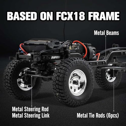 FCX18S FMS 1/18 Chevrolet K10 S RC Truck, Officially Licensed 4WD RC Crawler 2 Speeds Switch with LED Lights, Off-Road RC Model for Adults (Black) - color: Black