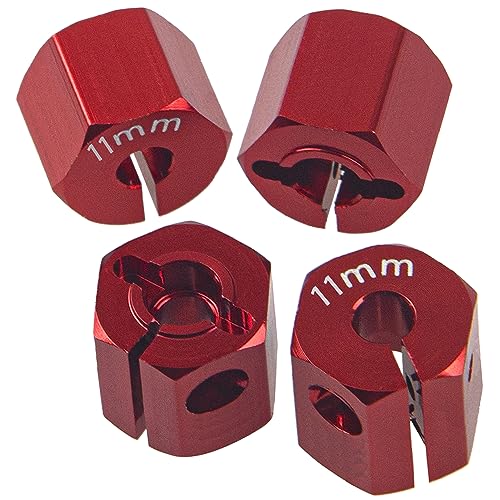 Aluminum Alloy 12mm Wheel Hex Hub Drive Adapters with Pins Screws Compatible with Axial SCX10 HSP HPI Tamiya Redcat 1/10 RC Crawler Car (11mm, Red) - color: Red, size: 11mm