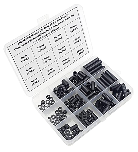 Metric OD 7mm ID 4.2mm Plastic Unthreaded Spacers(2mm to 30 mm) Assortment Kit for M4 Screws;Clearance Spacers;Round Spacers(Black) - size: OD 7mm ID 4.2mm