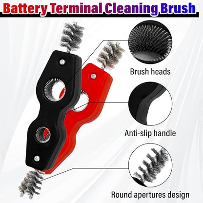 Car Battery Terminal Cleaning Brush,4 in 1 Auto Battery Cleaner (Black+Red) | Anti-Rust Battery Terminals Machine Parts Cleaning Tool with Steel Wire for Plumbing Installation Soldering Brazing - color: Black+red