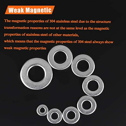 HELIFOUNER 270Pieces 8 Sizes Stainless Steel Flat Washers Assortment Kit, 1/2 3/8 5/16 1/4 12# 10# 8# 6#