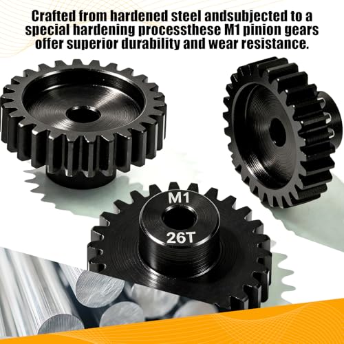 M1 Gear 26T 5mm Bore 3-Pack – High-Precision Hardened Steel Motor Pinion Gear for 1/8 1/10 RC Crawler, Monster Truck, Short Course Truck & Boat (Compatible with Traxxas Axial, FMS, HSP Redcat Losi) - style: M1 3Pcs 26T