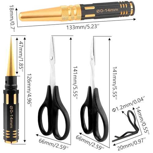 RC Body Reamer 0-14mm Hole Puncher with Sleeve & Curved & Straight Scissors & 8 Pieces Body Clips Set Cars Body Mounting for RC Vehicle Truck Plastic Body Shell Cover Repair Tools (Gold)