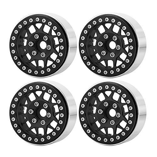 RCLIONS Aluminum Metal 1.9" Beadlock Wheels Rims for 1/10th Rock Crawler Car Axial SCX10 D90 TRX4 -Pack of 4pcs/1 Set (Matte Black) - color: Matte Black