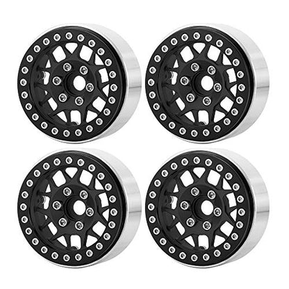 RCLIONS Aluminum Metal 1.9" Beadlock Wheels Rims for 1/10th Rock Crawler Car Axial SCX10 D90 TRX4 -Pack of 4pcs/1 Set (Matte Black) - color: Matte Black