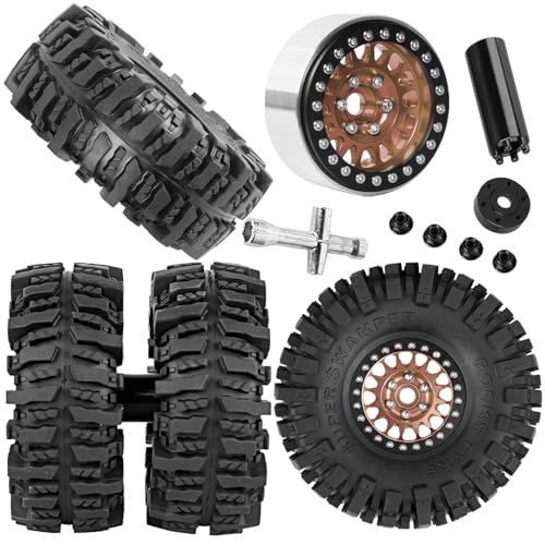 Aluminium RC 1.9" Beadlock Wheels Tires for 1/10 SCX10 90046 AXI03007 TRX4 TRX6 VS4-10 Gen7 Gen8 MST CFX D90 RC Crawler Car,Alloy 1.9 Rims Tires,Bronze - color: Bronze- (Rc 1.9" Tires)
