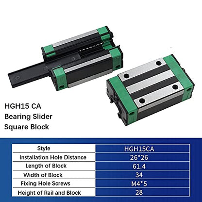 Square Linear Rail HGH15-72.44 in / 1840mm +2Pcs HGH15 - CA Square Type Linear Bearing Carriage Slider Block, Linear Motion Rail Rod Set Kit for CNC Machine and DIY Project