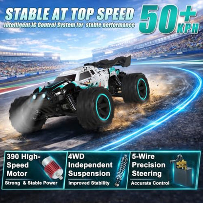 1:14 RC Cars for Adults & Teens, 50 KM/H 4WD Offroad Remote Control Car, 60 Mins Runtime, All-Terrain Fast RC Truck with Two 2000mAh Rechargeable Batteries