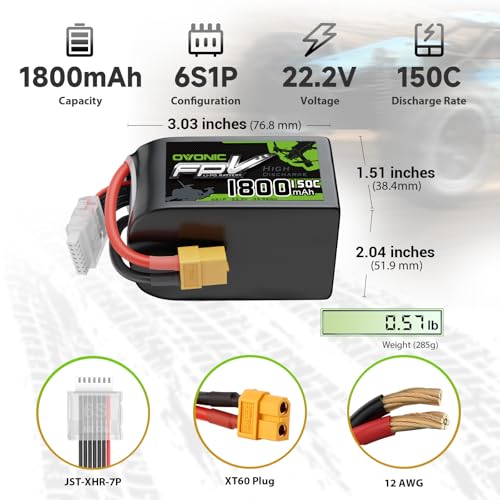 OVONIC 22.2V 150C 1800mAh 6S Lipo Battery