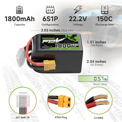 OVONIC 22.2V 150C 1800mAh 6S Lipo Battery
