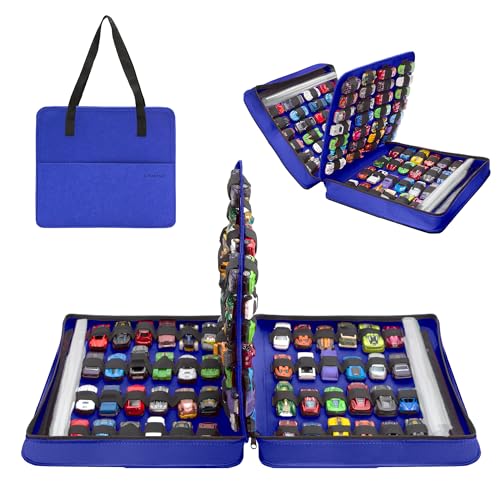 Carrying Case for 104 Toy Car Storage, Portable Container Carrier Organizer (Blue) - color: Blue