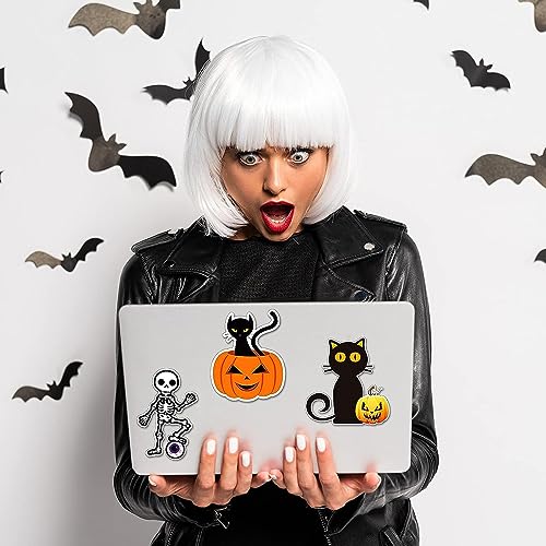 QODOLSI 12 Pieces Halloween Stickers, Bat Decals, Pumpkin Ghost Decals, Halloween Party Refrigerator Stickers Pumpkin Stickers, for Locker Garage Door Decorative