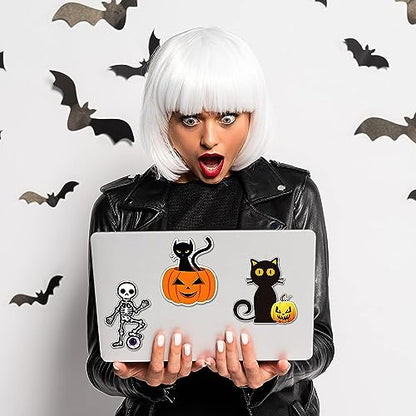 QODOLSI 12 Pieces Halloween Stickers, Bat Decals, Pumpkin Ghost Decals, Halloween Party Refrigerator Stickers Pumpkin Stickers, for Locker Garage Door Decorative