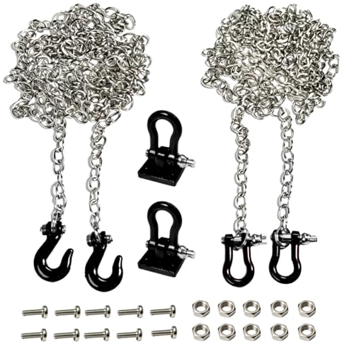 1:10 RC Trailer Chain Tow Hook & U-Shackle Recovery Hook for 1/10 Crawler Traxxas TRX-4 Axial SCX10 90046 Wraith 90081 Tamiya D90 TF2 CCO1 Truck RC Decoration Accessories, Black - color: Black