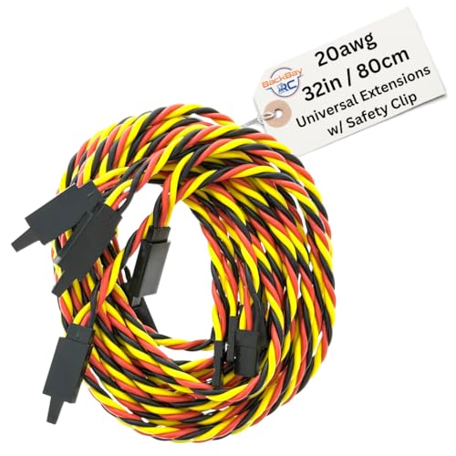 BackBayRC - 32in 20awg Male/Female w/Clip Universal Servo Extension - 5 Pack - style: 32in Male/Female Extension w/ Safety Clip