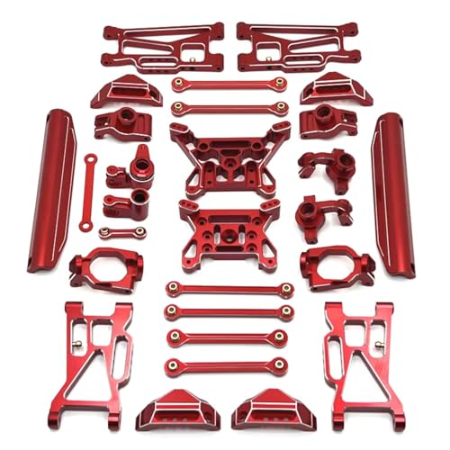 RC Steering Knuckles For MJX 10208 1/10 Metal Front Rear For Swing Arm Steering Cup Hub Carrier Link Rod Shock Tower Set RC Car Upgrade Parts(Red) - color: Red