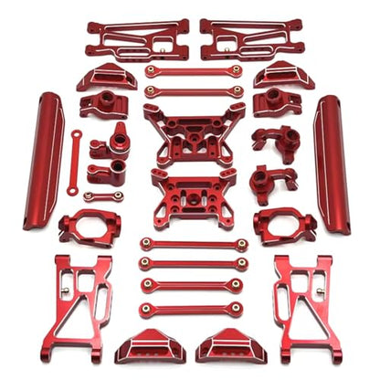 RC Steering Knuckles For MJX 10208 1/10 Metal Front Rear For Swing Arm Steering Cup Hub Carrier Link Rod Shock Tower Set RC Car Upgrade Parts(Red) - color: Red