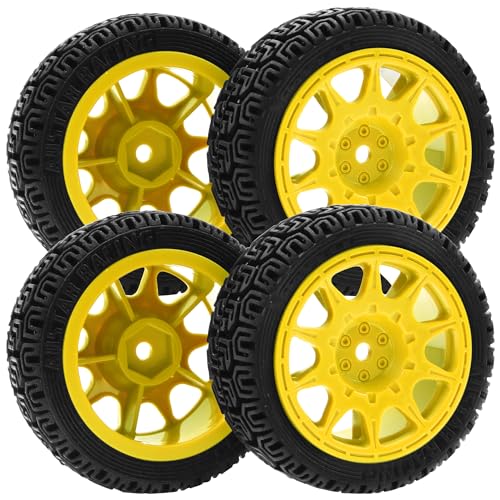 1/10 RC On Road Tires & Nylon Wheel Rims 12mm Hex OD70mm Rubber Tires Compatible with Tamiya TT01 TT02 XV01 HSP HPI Kyosho Traxxas WLtoys 1/10 1/12 On-Road Touring Car (Yellow) - color: Yellow