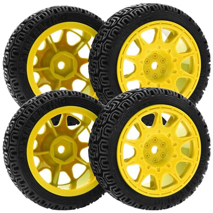 1/10 RC On Road Tires & Nylon Wheel Rims 12mm Hex OD70mm Rubber Tires Compatible with Tamiya TT01 TT02 XV01 HSP HPI Kyosho Traxxas WLtoys 1/10 1/12 On-Road Touring Car (Yellow) - color: Yellow