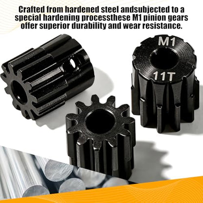 M1 Gear 11T 5mm Bore 3-Pack – High-Precision Hardened Steel Motor Pinion Gear for 1/8 1/10 RC Crawler, Monster Truck, Short Course Truck & Boat (Compatible with Traxxas Axial, FMS, HSP Redcat Losi) - style: M1 3Pcs 11T