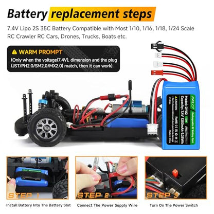 2 Pack 7.4V 2S Lipo SCX24 Battery 35C(Brust 70C) 1200mAh Batteries with PH2.0 JST SM2.0 MX2.0 Plug Connector Fit for Axial SCX24 Most 1/10, 1/16, 1/18, 1/24 Scale RC Crawler RC Car, Truck, Boat, Drone