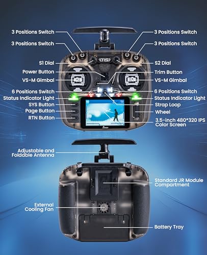 Jumper T15 2.4GHz ELRS Radio Transmitter with Nano Receiver,VS-M Hall Gimbal EdgeTX IPS Color Touchscreen Controller for FPV Drone/Fixed-Wing/Helicopter/Multirotor/RC Car Boat,Mode 2 (Charcoal)