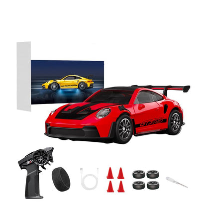 1:43 RC Drift Car 20KM/H with Gyro, 2.4G 4WD Full Proportional Alloy Sport Racing Car, Adjustable Speed, LED Lighting for Teens & Adults-D43-01 - color: Q2/Red