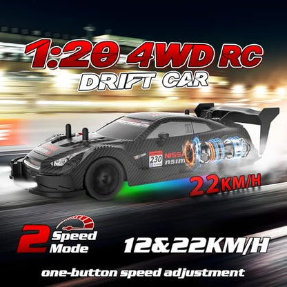 RC Drift Car 1/20 Scale 2.4GHz 4WD Remote Control Cars with Led Lights 22KM/H High Speed &1/28 Scale Gesture Sensing RC Stunt Cars Toys for 6-12 Years Old Boys Girls