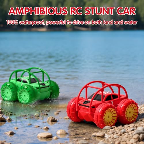 Remote Control Car, Fast Direct Charging RC Cars Amphibious 360° Rotating LED Rechargeable Stunt Car 2.4Ghz 4WD All Terrain RC Race Cars Toy Christmas Birthday Gift for Kids Boys Girls Aged 3-12 years - color: Red