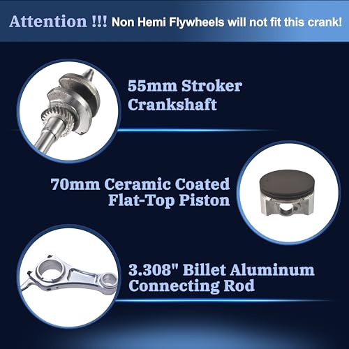 55mm Stroker Crankshaft 3.308" Billet Aluminum Connecting Rod 70mm Ceramic Coated Flat-Top Piston Stroker Rotating Assembly For Predator 212cc Hemi Engine Go Kart Mini Bike Silver - color: Silver