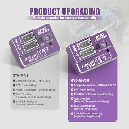 AGFRC 4g AVCS Gyro for RC Mini-Z Drift Car (GY04M V3.5 Purple) | CNC Case, 3.7-8.4V, 20mA, AVCS & Normal Dual Modes, 32-bit PID Control, for Mini-Z, Competition Grade RC Drifting - color: Purple
