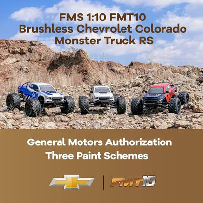 FCXㅤ FMS FMT10S 1/10 Chevrolet Colorado S Brushless RC Truck, 4WD Off-Road Crawler with Metal Chassis, Waterproof ESC, Hobby Grade Remote Control Car for Adults (Black and Red)