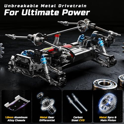 DEERC 8618 1/16 Fast Brushless RC Cars for Adults,4WD Remote Control Truck | Max 56mph,2 3S Lipo Batteries Electric Off-Road Waterproof RC Truck,4X4 High Speed Remote Control Car,All Terrain RC Truggy - style: 1/16 Black