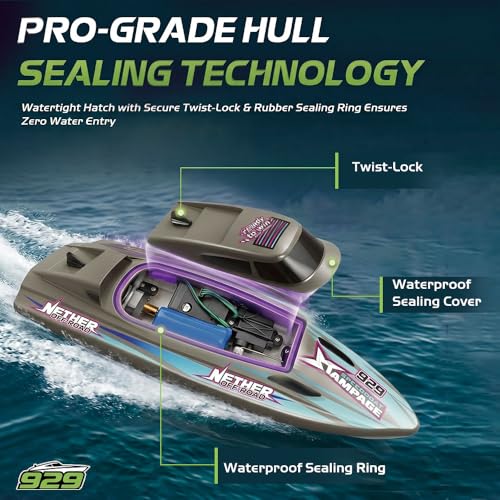 ARRIS Brushless RC Racing Boat with Auto Flip and LED Lights RTR | High-Speed Performance, Waterproof Hull, Propeller Drive, Pool & Lake Ready - color: Brown