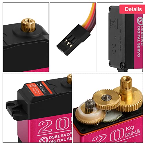 20KG RC Servo High Torque Servo Motors, Waterproof Full Metal Gear Steering Servo with 25T for 1/6 1/8 1/10 1/12 RC Car Robot DIY, Digital Servo with 25T Servo Horn, Control Angle 270° - style: 1 Pcs 20kg