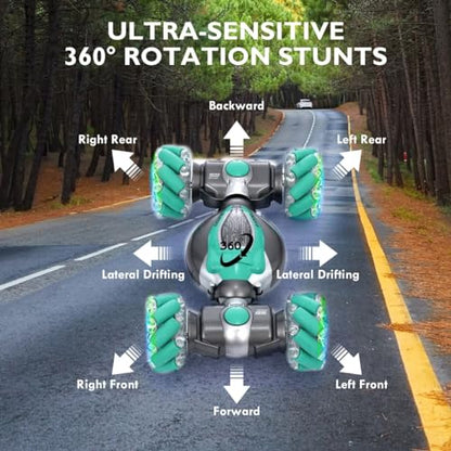 Gesture Sensing RC Stunt Car, 2.4GHz 4WD Gesture Remote Control Car Toys for Teen, 360?Double-Side Rotation Hand Controlled Twist Cars with Lights, Birthday Xmas Gifts for Teen
