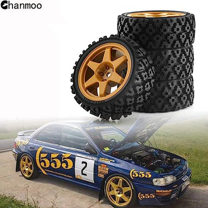 1/10 RC On Road Tires Rubber Rally Tyres and Wheels Rims 12mm Hex for 1/10 Scale RC Racing Drift Car HPI KYOSHO Tamiya XV01 XV02 TA06 TT01 TT02 PTG2 144001 A959 4PCS
