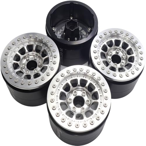 RC 2.2 Aluminum Alloy Beadlock Wheels and Tires Upgrades Accessories Rims for 1/10 SCX10 TRX4RC4WD and D90 RC Crawler Axial Remote Control Car (4pc) (Silvery) - color: Silvery