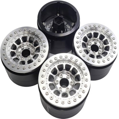 RC 2.2 Aluminum Alloy Beadlock Wheels and Tires Upgrades Accessories Rims for 1/10 SCX10 TRX4RC4WD and D90 RC Crawler Axial Remote Control Car (4pc) (Silvery) - color: Silvery