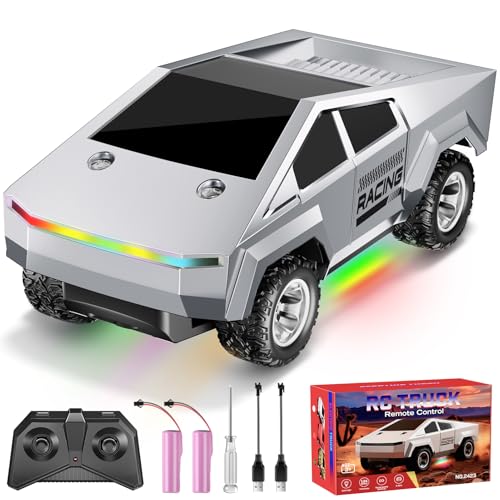 1:24 RC Car Toys, All Terrain High Speed 2WD RC Truck with Light and Loadspace, 2.4GHz Off-Road Vehicles Remote Control Car, Electric Vehicle Toys Gift for Boys Girls Age 3+ - color: Silver