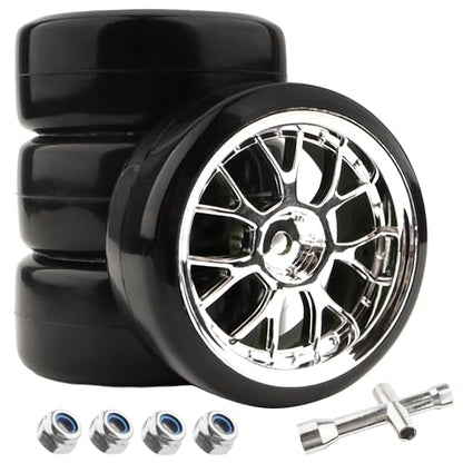4 Pieces 1/10 Scale Hard Plastic RC Drift Cars On Road Touring Racing Tires Wheels Compatible with HSP Tamiya HPI Kyosho Redcat ExceedRC 1/10 On-Road Touring Car - color: Silver