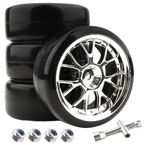 4 Pieces 1/10 Scale Hard Plastic RC Drift Cars On Road Touring Racing Tires Wheels Compatible with HSP Tamiya HPI Kyosho Redcat ExceedRC 1/10 On-Road Touring Car - color: Silver